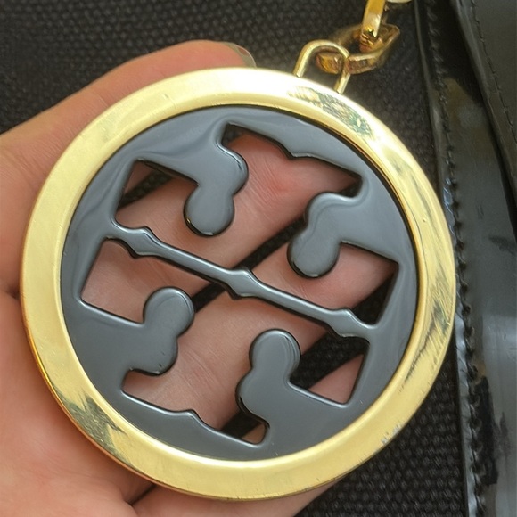 Tory Burch | Black Gold Jane Canvas & Patent Leather Tote Shoulder Bag - Picture 11 of 17